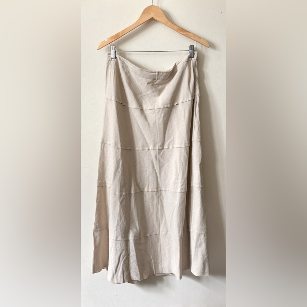 Linen NWOT Neutral Tan Khaki ALine Lightweight Pleated Contemporary Maxi Skirt - Picture 3 of 8